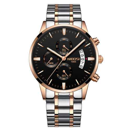 Herren-Chronograph – Sportliche Luxus-Armbanduhr für Herren, wasserdicht, komplett aus Edelstahl, Quarzwerk, Gold-Optik