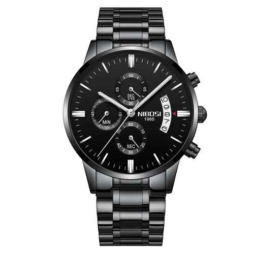 Herren-Chronograph – Sportliche Luxus-Armbanduhr für Herren, wasserdicht, komplett aus Edelstahl, Quarzwerk, Gold-Optik