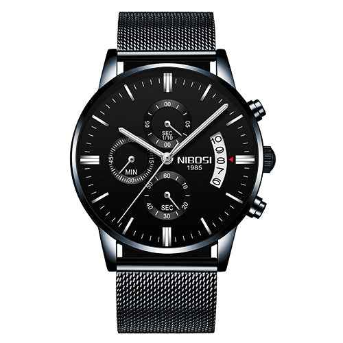 Herren-Chronograph – Sportliche Luxus-Armbanduhr für Herren, wasserdicht, komplett aus Edelstahl, Quarzwerk, Gold-Optik