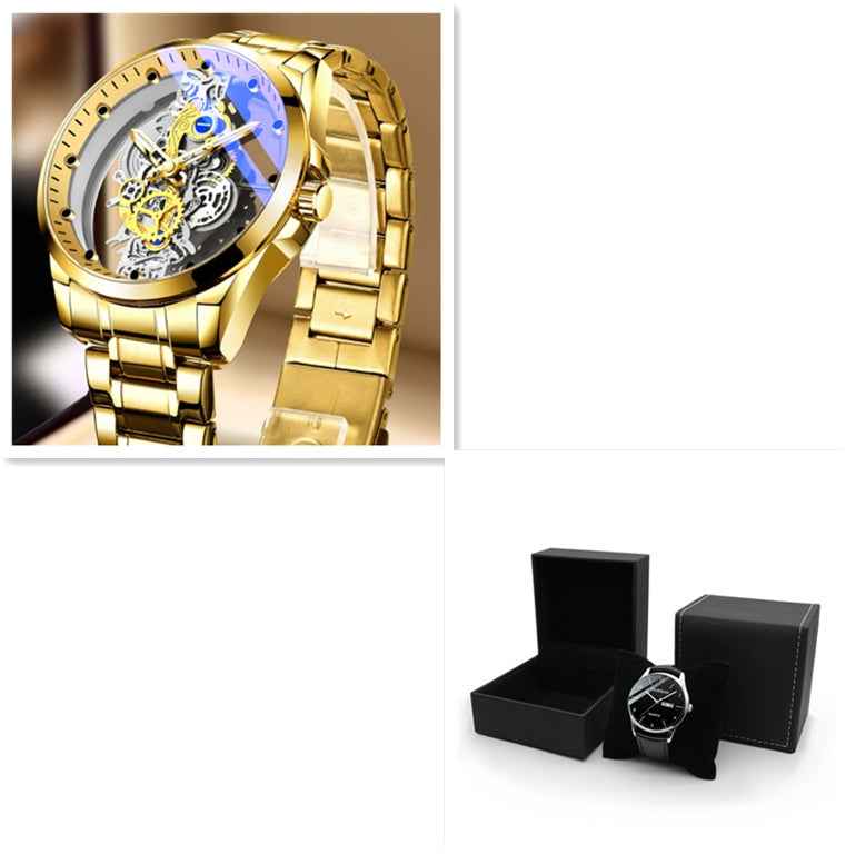 Automatische Skelett-Herrenuhr (Quarz-Hybrid) in Gold – Vintage-Design – Luxusmarke