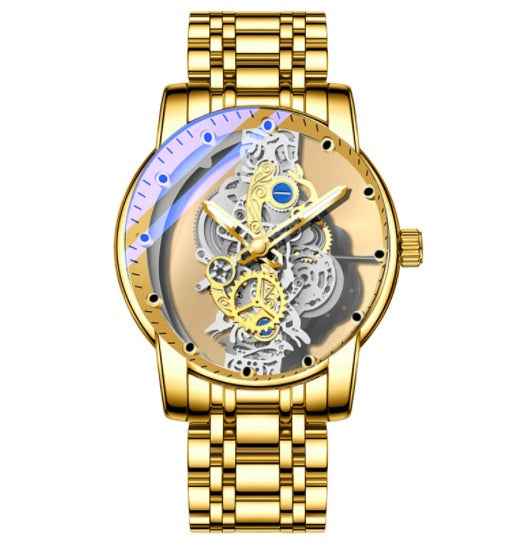 Automatische Skelett-Herrenuhr (Quarz-Hybrid) in Gold – Vintage-Design – Luxusmarke