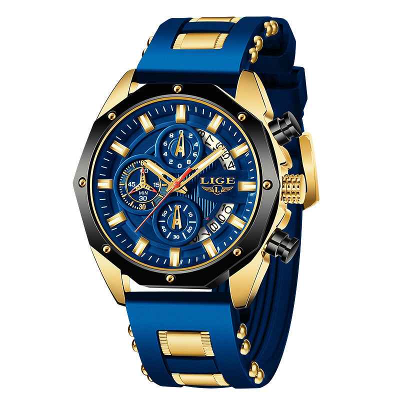 Modische Herrenuhr – Luxuriöse Sportuhr einer Top-Marke mit Silikonarmband, Quarzwerk, Datumsanzeige, wasserdicht, Chronograph