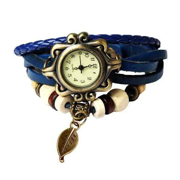 Blue Bohemian Women's Watch – Retro Handmade Tree Leaf Design