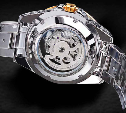 Mechanische Forsining-Herrenarmbanduhr im Luxus-Design mit Tourbillon und skelettiertem, graviertem Uhrwerk