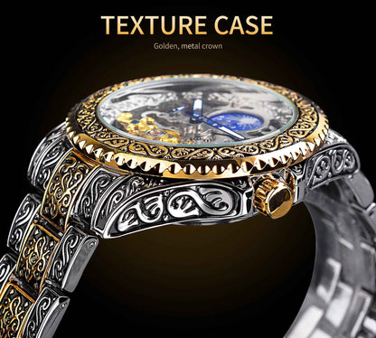 Mechanische Forsining-Herrenarmbanduhr im Luxus-Design mit Tourbillon und skelettiertem, graviertem Uhrwerk