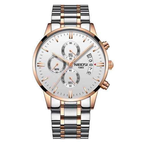 Herren-Chronograph – Sportliche Luxus-Armbanduhr für Herren, wasserdicht, komplett aus Edelstahl, Quarzwerk, Gold-Optik