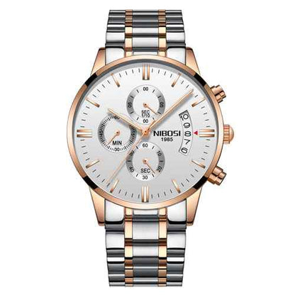 Herren-Chronograph – Sportliche Luxus-Armbanduhr für Herren, wasserdicht, komplett aus Edelstahl, Quarzwerk, Gold-Optik
