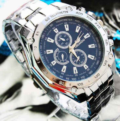 Modische Herrenuhr aus silbernem Edelstahl – Luxusuhr einer Top-Marke, sportliche Herrenuhr, lässige Armbanduhr
