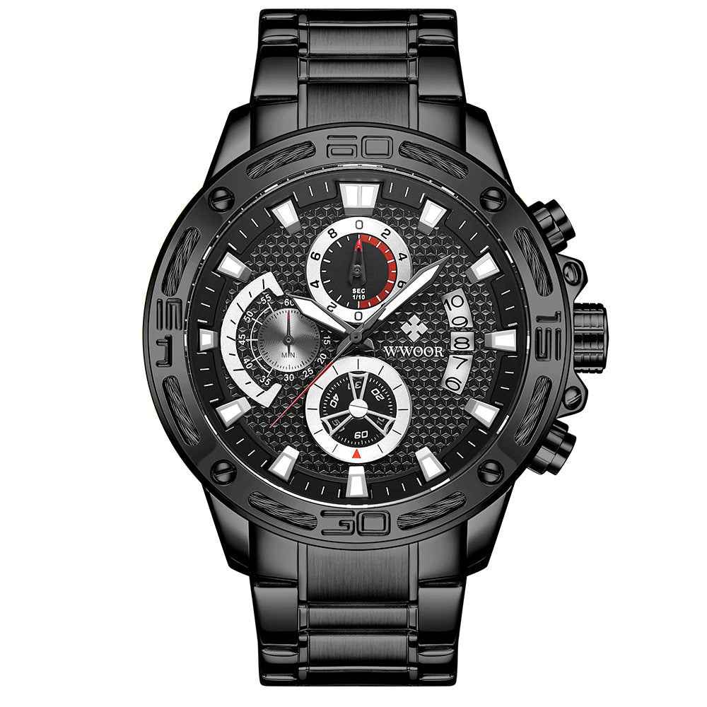 WWOOR Modische Herrenuhr – Luxuriöser Gold-Chronograph aus Edelstahl (Quarz) – Wasserdichte Sportuhr