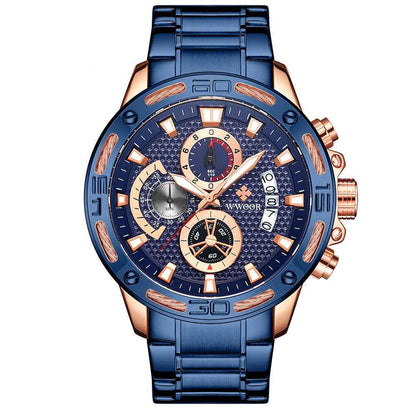 WWOOR Modische Herrenuhr – Luxuriöser Gold-Chronograph aus Edelstahl (Quarz) – Wasserdichte Sportuhr