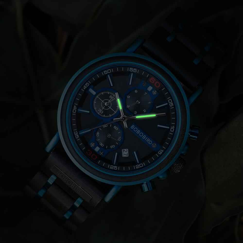 Blue Wooden Chronograph Watch