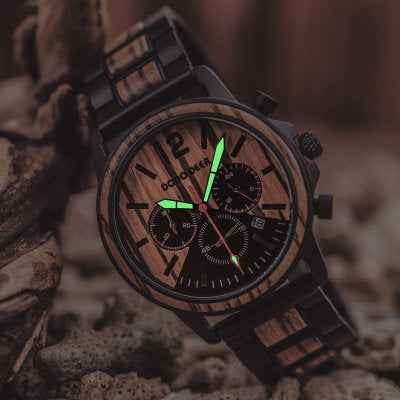Personalisierbare Holzuhr für Herren von DODO DEER – Luxuriöser Chronograph mit Datumsanzeige und individueller Logogravur