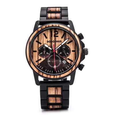 Personalisierbare Holzuhr für Herren von DODO DEER – Luxuriöser Chronograph mit Datumsanzeige und individueller Logogravur