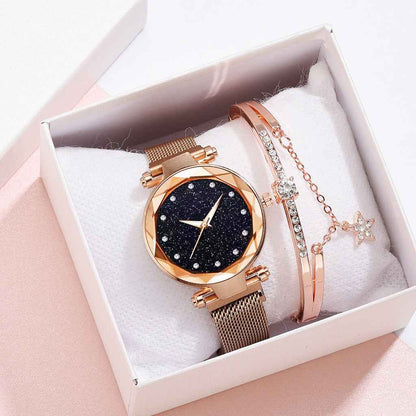 Luxury Women Watches Bracelet Set Fashion Elegant Magnet Buckle Ladies Starry Sky Watch Set Relogio
