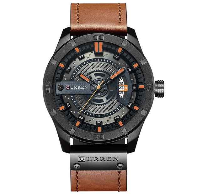 Luxusmarke CURREN – Militär-Sportuhr für Herren, Quarzuhr mit Datumsanzeige, lässige Herren-Armbanduhr mit Lederarmband