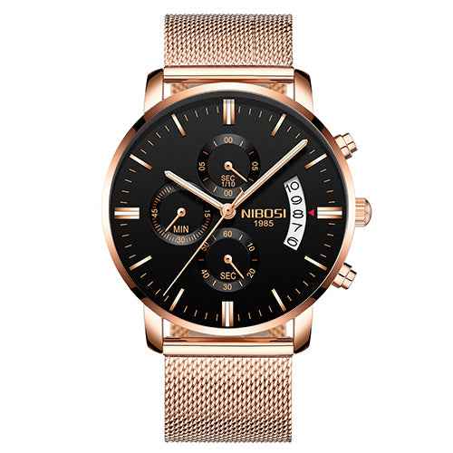 Herren-Chronograph – Sportliche Luxus-Armbanduhr für Herren, wasserdicht, komplett aus Edelstahl, Quarzwerk, Gold-Optik