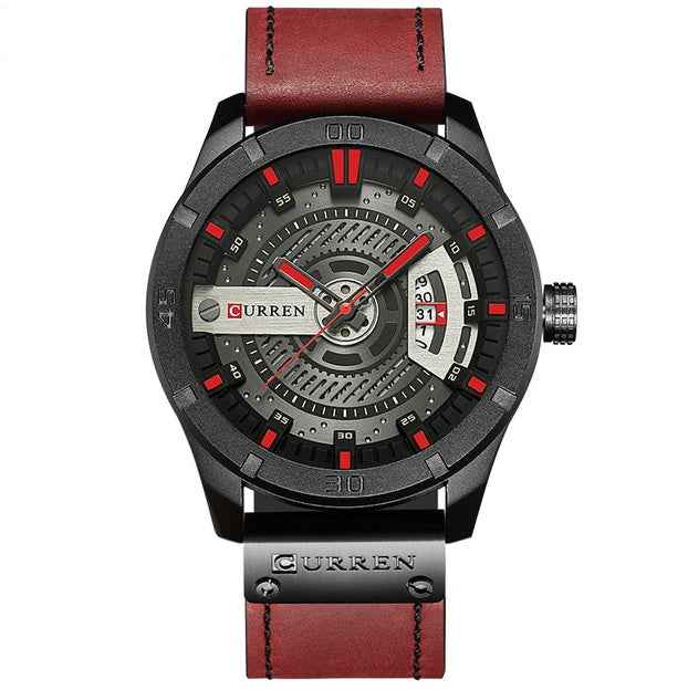 Luxusmarke CURREN – Militär-Sportuhr für Herren, Quarzuhr mit Datumsanzeige, lässige Herren-Armbanduhr mit Lederarmband