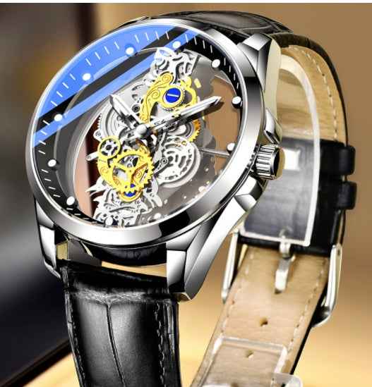 Automatische Skelett-Herrenuhr (Quarz-Hybrid) in Gold – Vintage-Design – Luxusmarke