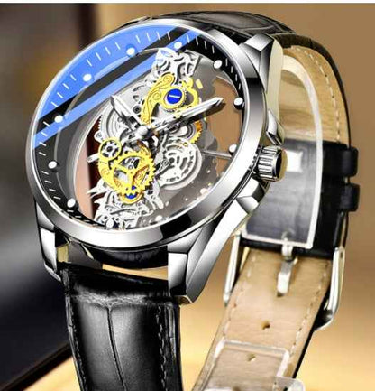 Automatische Skelett-Herrenuhr (Quarz-Hybrid) in Gold – Vintage-Design – Luxusmarke