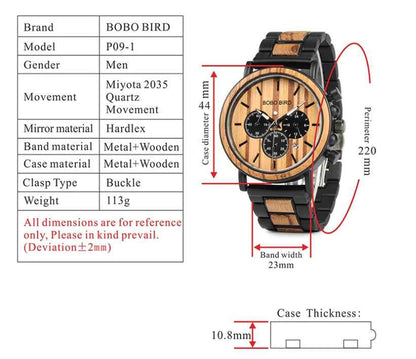BOBO BIRD Wooden Men Watches Relogio Masculino Top Brand Luxury Stylish Chronograph Military Watch A Great Gift for Male OEM