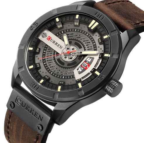 Luxusmarke CURREN – Militär-Sportuhr für Herren, Quarzuhr mit Datumsanzeige, lässige Herren-Armbanduhr mit Lederarmband