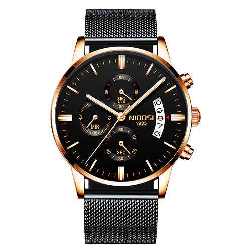 Herren-Chronograph – Sportliche Luxus-Armbanduhr für Herren, wasserdicht, komplett aus Edelstahl, Quarzwerk, Gold-Optik