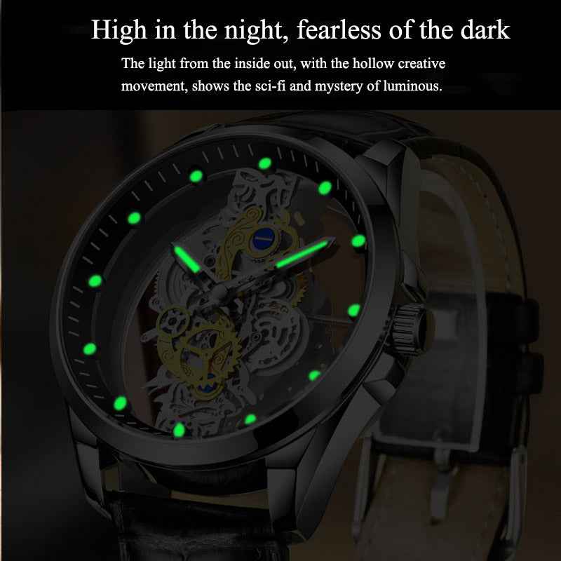Automatische Skelett-Herrenuhr (Quarz-Hybrid) in Gold – Vintage-Design – Luxusmarke