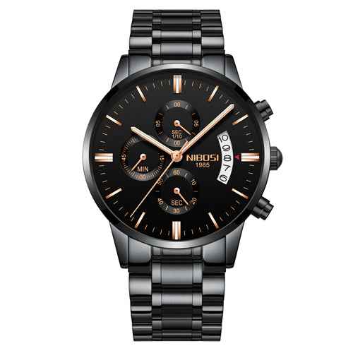 Herren-Chronograph – Sportliche Luxus-Armbanduhr für Herren, wasserdicht, komplett aus Edelstahl, Quarzwerk, Gold-Optik