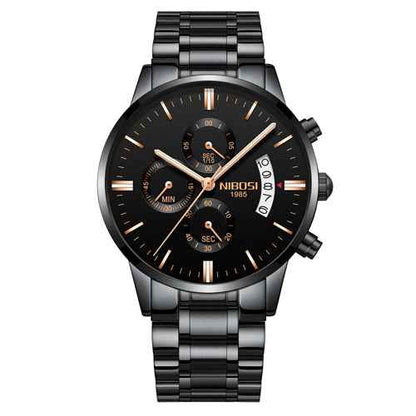 Herren-Chronograph – Sportliche Luxus-Armbanduhr für Herren, wasserdicht, komplett aus Edelstahl, Quarzwerk, Gold-Optik