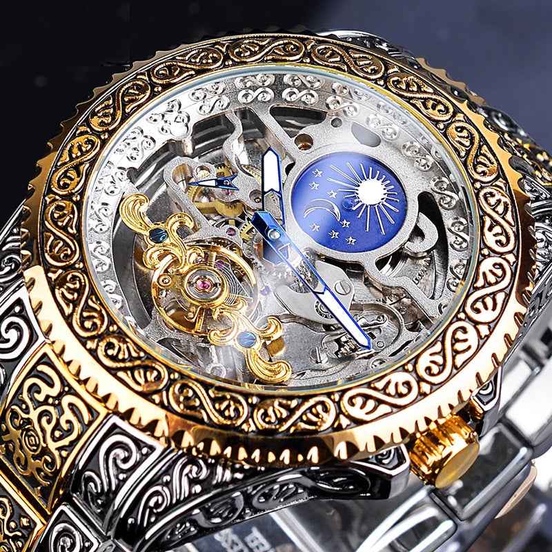 Mechanische Forsining-Herrenarmbanduhr im Luxus-Design mit Tourbillon und skelettiertem, graviertem Uhrwerk