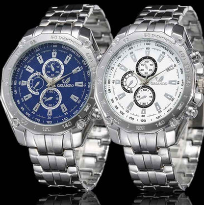 Modische Herrenuhr aus silbernem Edelstahl – Luxusuhr einer Top-Marke, sportliche Herrenuhr, lässige Armbanduhr