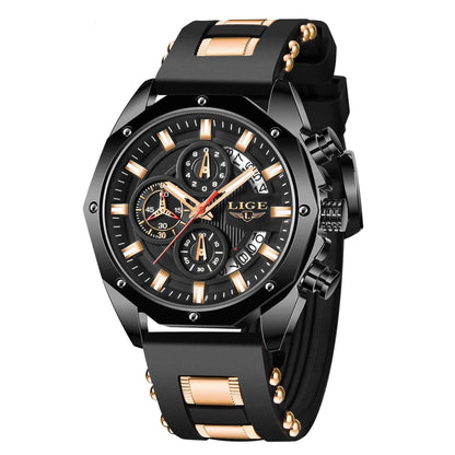 Modische Herrenuhr – Luxuriöse Sportuhr einer Top-Marke mit Silikonarmband, Quarzwerk, Datumsanzeige, wasserdicht, Chronograph