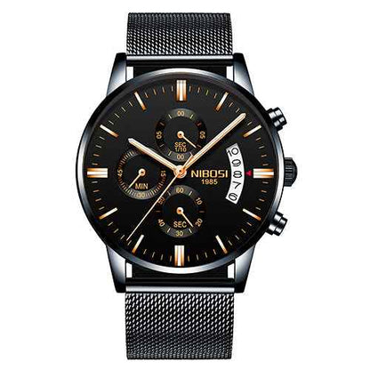 Herren-Chronograph – Sportliche Luxus-Armbanduhr für Herren, wasserdicht, komplett aus Edelstahl, Quarzwerk, Gold-Optik