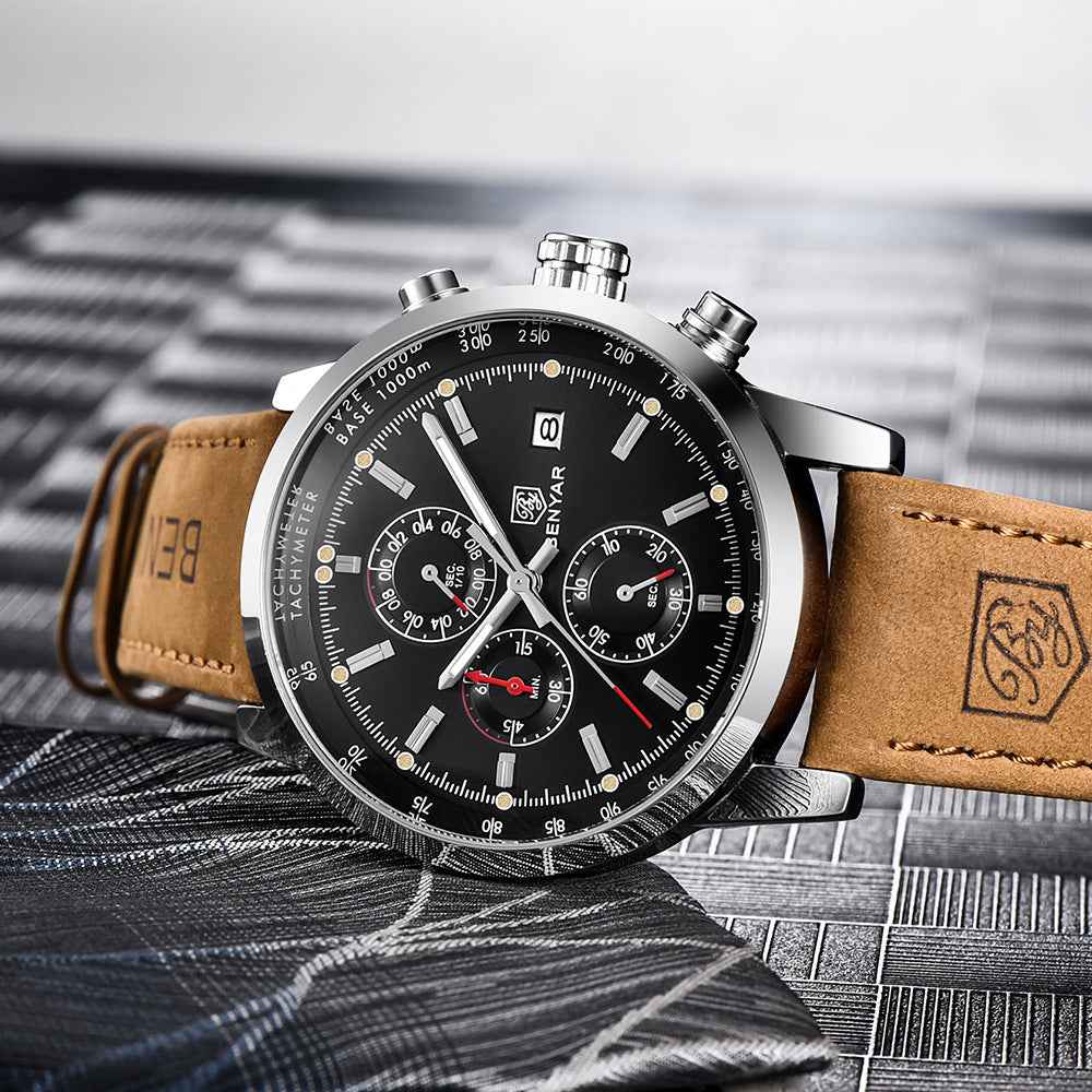 Modische Herren-Armbanduhr im Casual-Stil – Luxuriöse Quarzuhr mit Lederarmband für Herren (Business-Look)