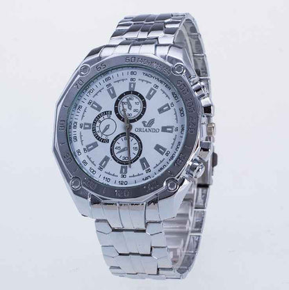 Modische Herrenuhr aus silbernem Edelstahl – Luxusuhr einer Top-Marke, sportliche Herrenuhr, lässige Armbanduhr