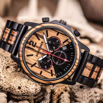Personalisierbare Holzuhr für Herren von DODO DEER – Luxuriöser Chronograph mit Datumsanzeige und individueller Logogravur