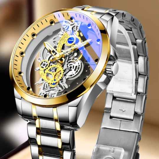 Automatische Skelett-Herrenuhr (Quarz-Hybrid) in Gold – Vintage-Design – Luxusmarke