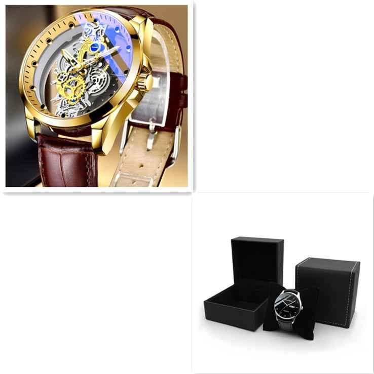 Automatische Skelett-Herrenuhr (Quarz-Hybrid) in Gold – Vintage-Design – Luxusmarke