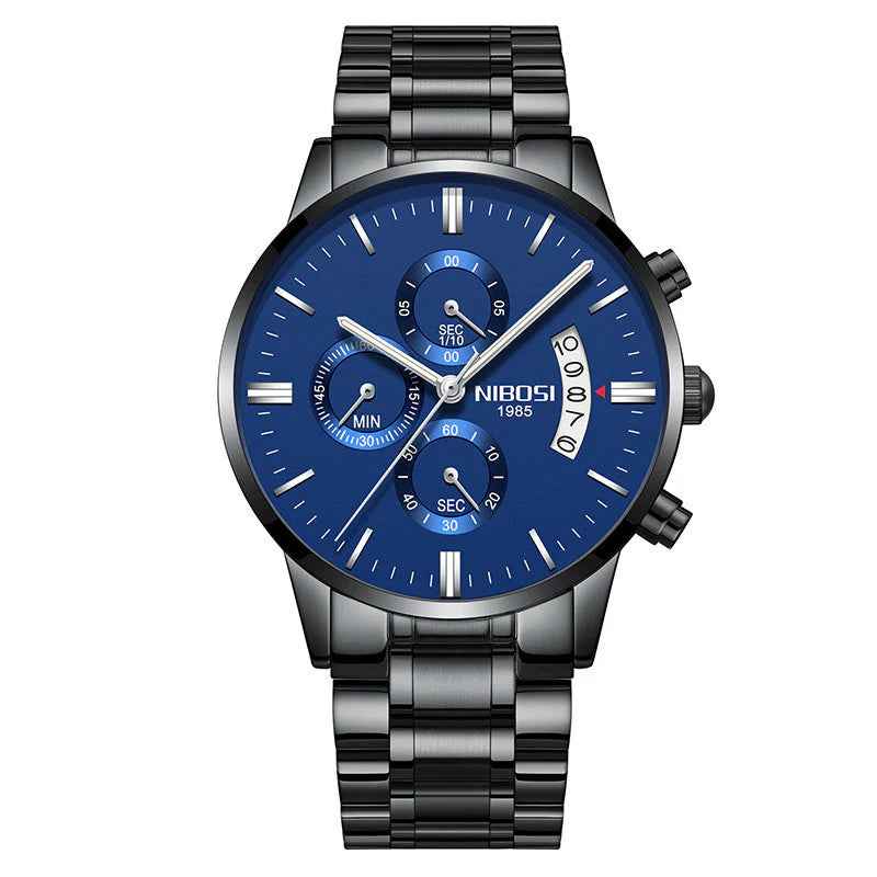 Herren-Chronograph – Sportliche Luxus-Armbanduhr für Herren, wasserdicht, komplett aus Edelstahl, Quarzwerk, Gold-Optik