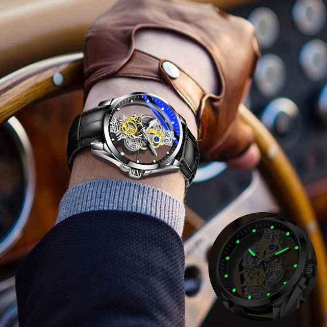 Automatische Skelett-Herrenuhr (Quarz-Hybrid) in Gold – Vintage-Design – Luxusmarke