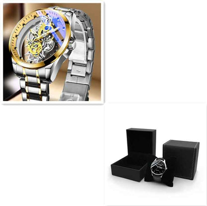 Automatische Skelett-Herrenuhr (Quarz-Hybrid) in Gold – Vintage-Design – Luxusmarke