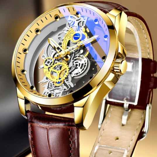 Automatische Skelett-Herrenuhr (Quarz-Hybrid) in Gold – Vintage-Design – Luxusmarke