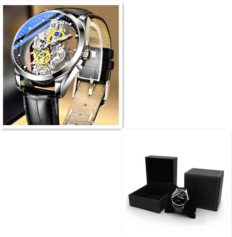Automatische Skelett-Herrenuhr (Quarz-Hybrid) in Gold – Vintage-Design – Luxusmarke