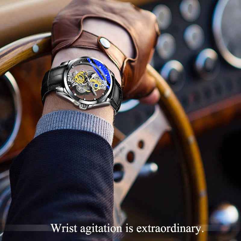 Automatische Skelett-Herrenuhr (Quarz-Hybrid) in Gold – Vintage-Design – Luxusmarke