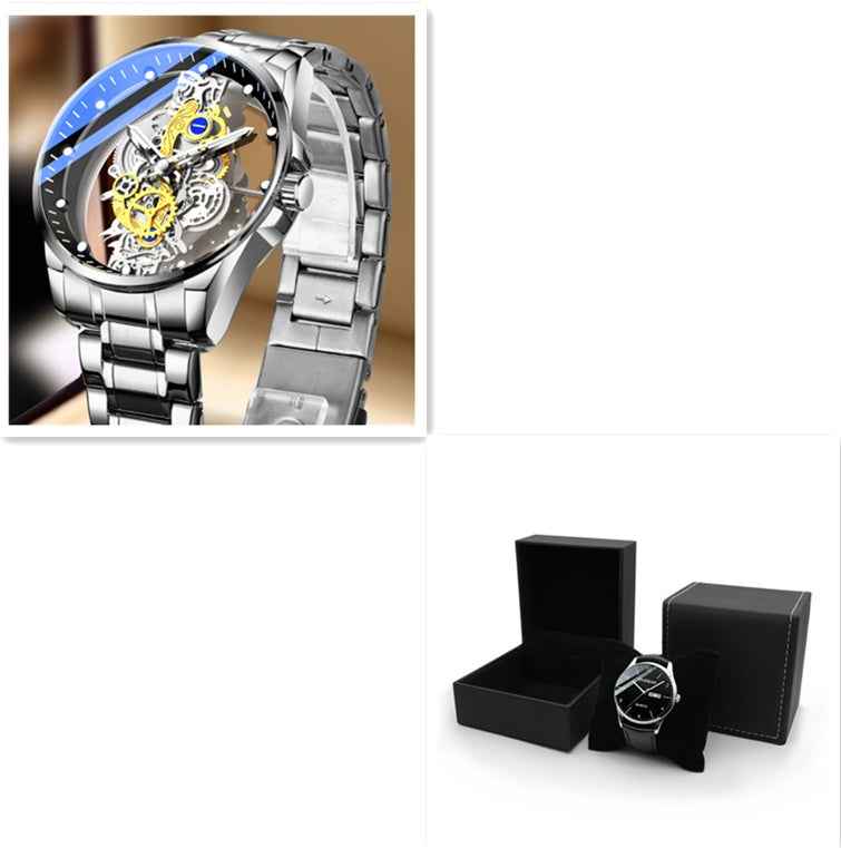 Automatische Skelett-Herrenuhr (Quarz-Hybrid) in Gold – Vintage-Design – Luxusmarke