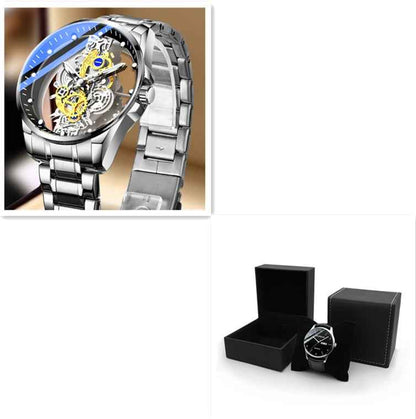 Automatische Skelett-Herrenuhr (Quarz-Hybrid) in Gold – Vintage-Design – Luxusmarke